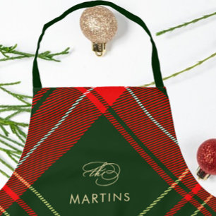 Classic Red Christmas Plaid Personalised Holiday Apron