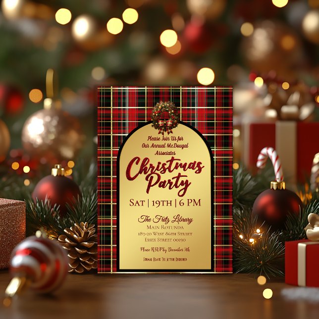 Classic Red Christmas Tartan Holiday Party  Invitation (Classic Christmas Plaid Holiday Party Invitation)
