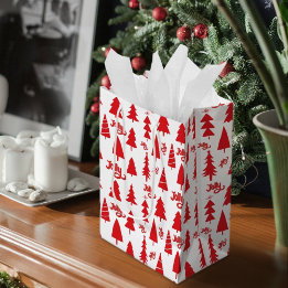 Classic Red Christmas Tree Jolly Holiday Pattern Medium Gift Bag