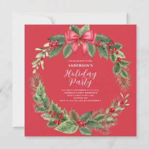Classic Red Christmas Wreath Party Invitation