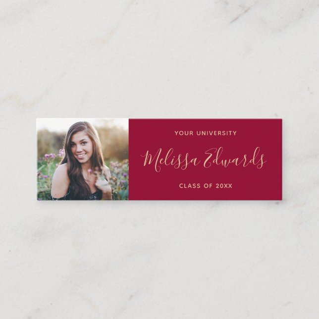 Classic red class of graduation photo name card (Front)