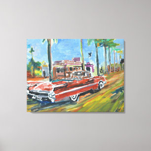 Classic Red Convertible Palm Boulevard Canvas Print