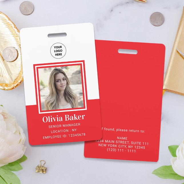 Classic Red Corporate Name Title Employee Photo ID ID Badge (Creator Uploaded)