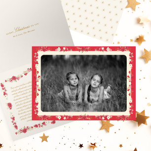 classic red cream christmas floral folded photo holiday card