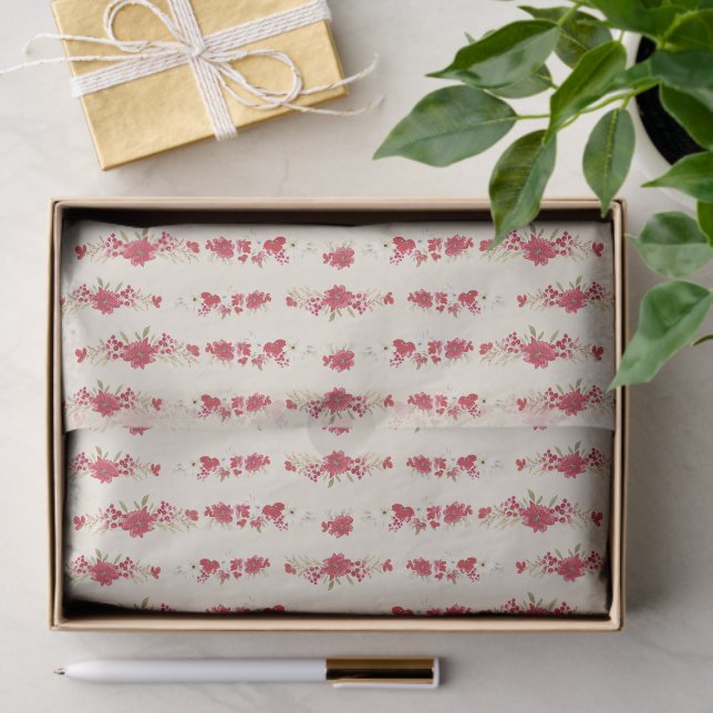 classic red cream elegant christmas floral holiday tissue paper (Gift)
