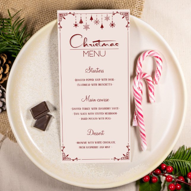 Classic red creme christmas diner menu card  (Creator Uploaded)