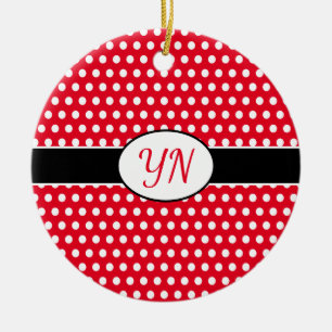 Classic Red Custom initials Polka Dot Ceramic Tree Decoration