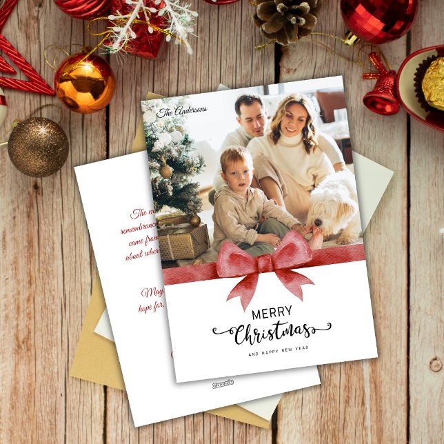 Classic Red Custom Photo & Message Christmas Holiday Card (Creator Uploaded)