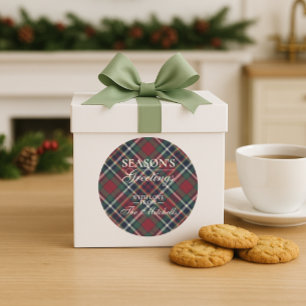 Classic Red Dark Blue Green Plaid Pattern Classic Round Sticker