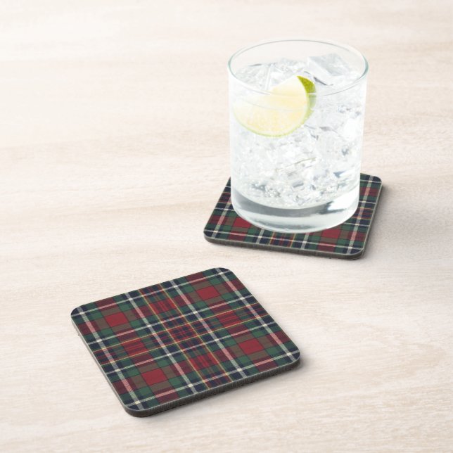 Classic Red Dark Blue Green Plaid Pattern Coaster (Right Side)