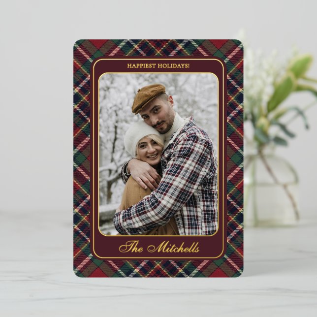 Classic Red Dark Blue Green Plaid Pattern Gold (Standing Front)