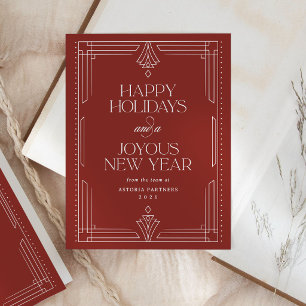 Classic Red Deco Elegant Corporate Happy Holidays Holiday Postcard