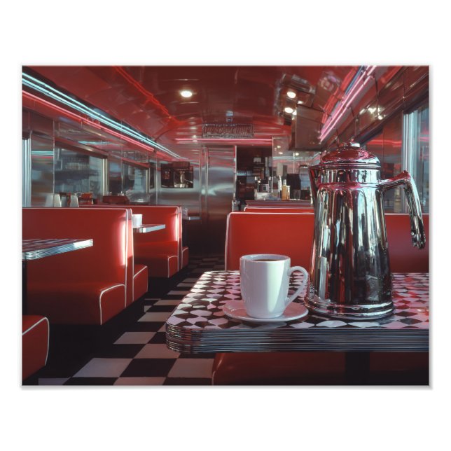 Classic Red Diner Chrome Nostalgia Scene Photo Print (Front)