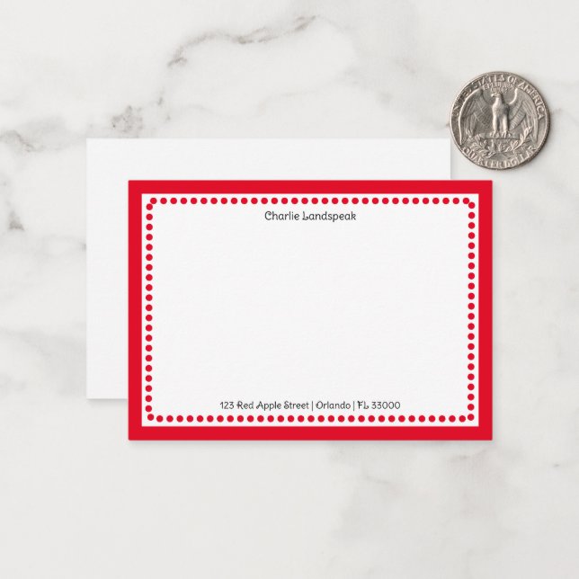 Classic Red Dotted Frame Custom Name & Address Card (Front/Back In Situ)
