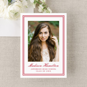 Classic Red Double Border Photo Graduation Announcement