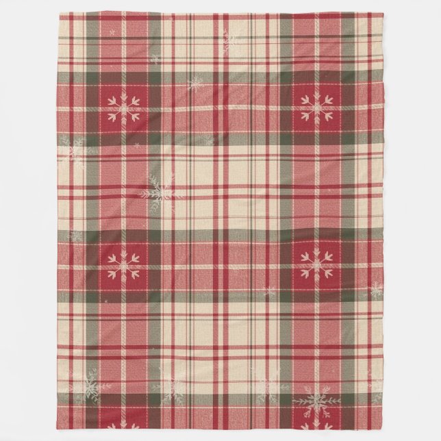 Classic Red & Evergreen Tartan Fleece Blanket (Front)