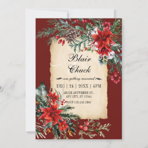 Classic red floral branch wedding invitation