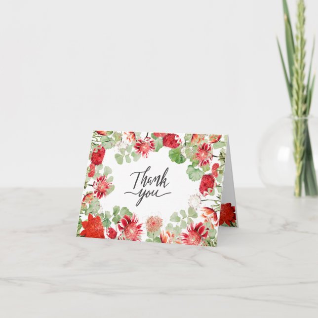 Classic Red Florals  Thank You Card (Front)