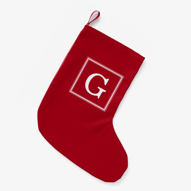 Classic Red Framed Monogram Small Christmas Stocking (Front (Hanging))