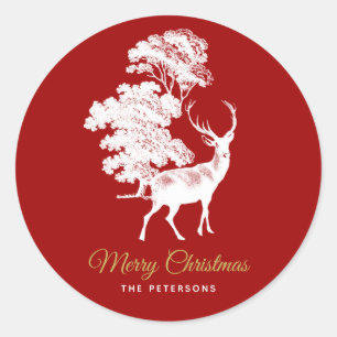 Classic Red French Toile Deer in Forest Round Sticker