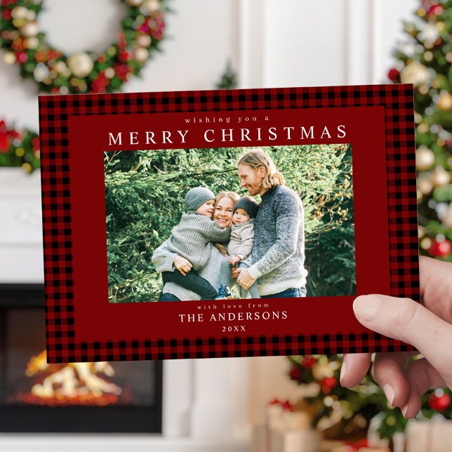 Classic Red Gingham Christmas Photo Holiday Card (Creator Uploaded)
