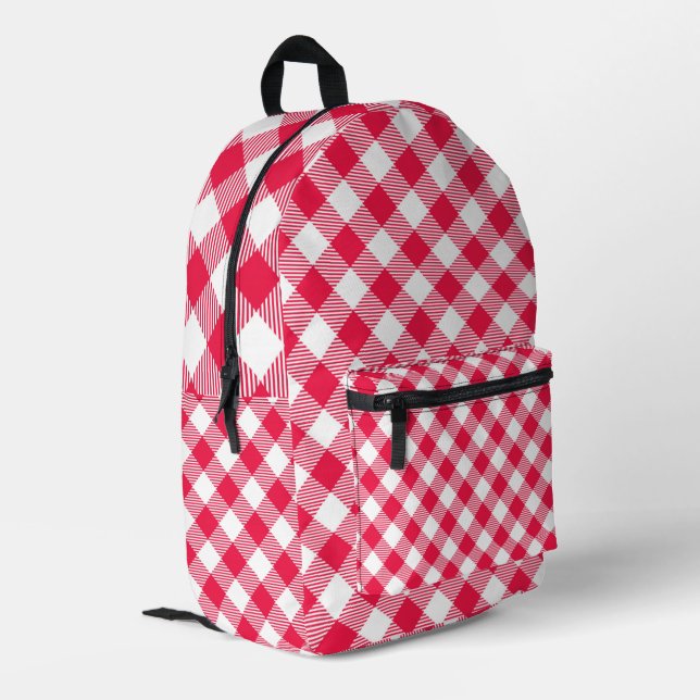 Classic Red Gingham Country Pattern Printed Backpack (Back Corner Left)