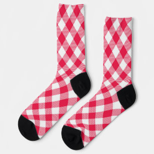 Classic Red Gingham Country Pattern Socks