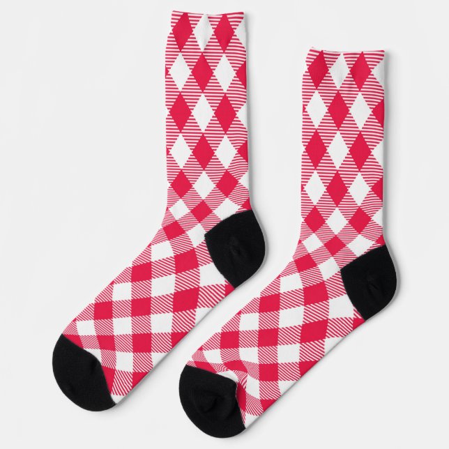 Classic Red Gingham Country Pattern Socks (Left)