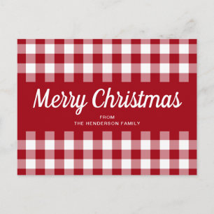 Classic Red Gingham Plaid Christmas Postcard