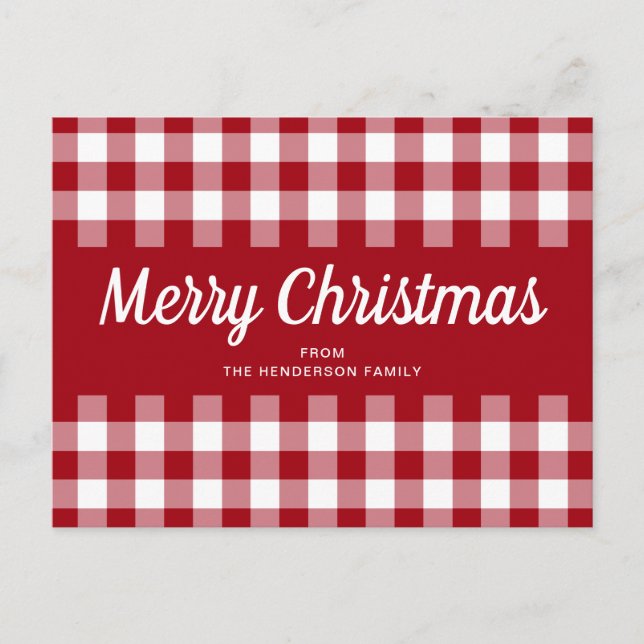Classic Red Gingham Plaid Christmas Postcard (Front)