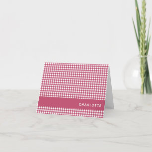 Classic Red Gingham Plaid Pattern Personalised Note Card