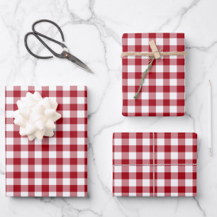Classic Red Gingham Plaid Pattern Wrapping Paper Sheet