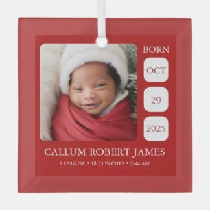Classic Red Glass Baby Birth Stats Ornament