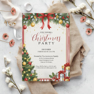 Classic Red Gold Christmas Invitation