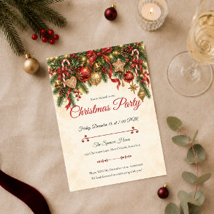 Classic Red Gold Christmas Party Invitation