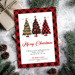 Classic Red Gold Leopard Christmas Tree Greeting Holiday Card