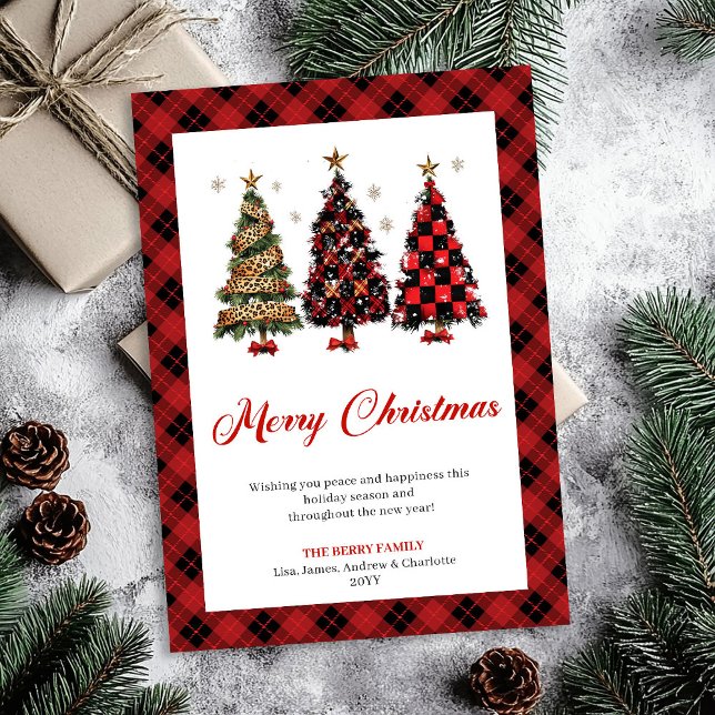 Classic Red Gold Leopard Christmas Tree Greeting  Holiday Card (Classic Red Gold Leopard Christmas Tree Greeting Card)