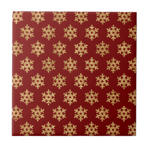 Classic Red Gold Metallic Snowflake Christmas Tile