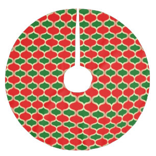 Classic Red Green and Faux Gold Ogee Pattern Brushed Polyester Tree Skirt