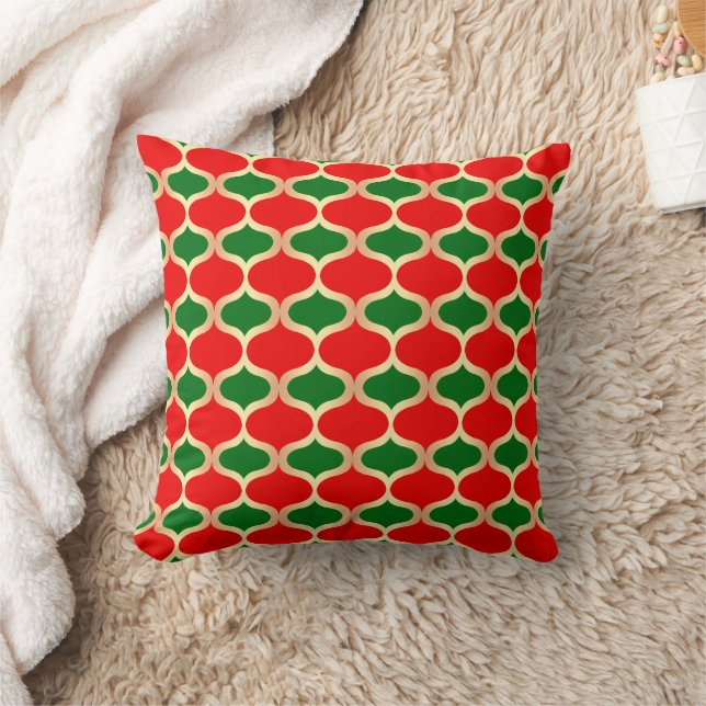 Classic Red Green and Faux Gold Ogee Pattern Cushion (Blanket)