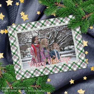 Classic Red Green Blue White Plaid Pattern Holiday Postcard