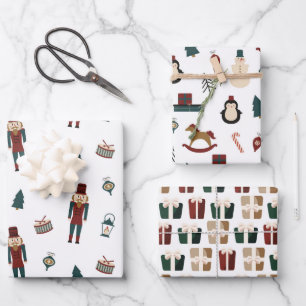 Classic Red & Green Christmas Cuties Wrapping Paper Sheet