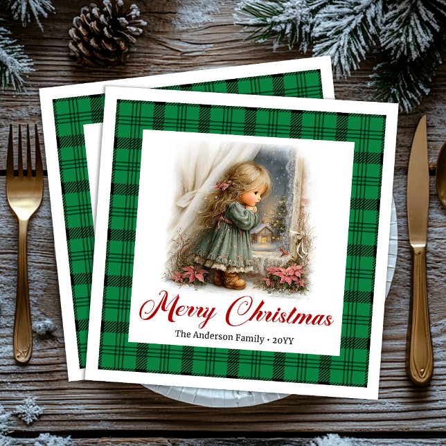 Classic Red Green Christmas Scene Custom Napkins (Classic Red Green Christmas Scene Custom Napkins)