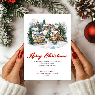 Classic Red Green Christmas Scene Greeting Card
