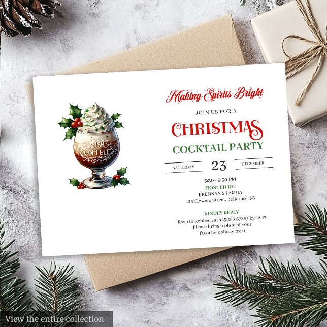 Classic Red Green Festive Cocktails Party Invites (Classic Red Green Festive Cocktails Party Invitation)