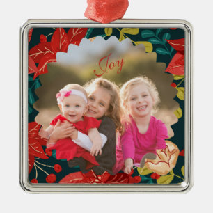 Classic Red & Green Floral Christmas Metal Tree Decoration