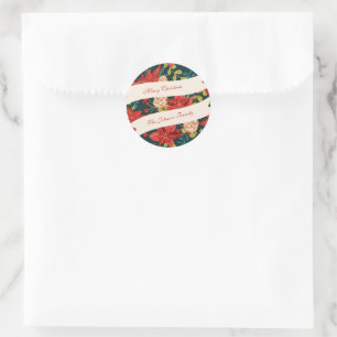 Classic Red & Green Floral Christmas Round Sticker