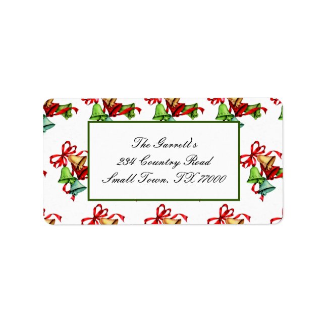 Classic Red Green Gold Bells Christmas Address Label (Front)