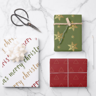 Classic Red Green Gold Merry Christmas Wrapping Paper Sheet