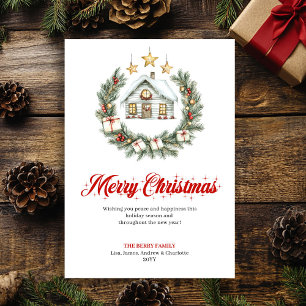 Classic Red Green Holiday Scene Greeting Card